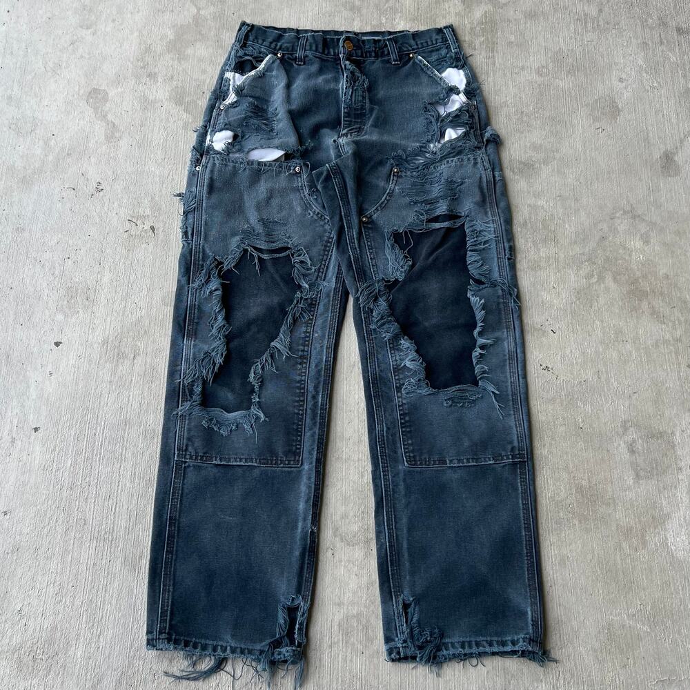 Carhartt faded black thrashed double knee work wear carpenter pants